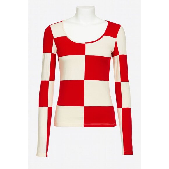 *Tyler McGillivary Emma Top Red & White Checkerboard Knit Size Medium - Picture 1 of 11